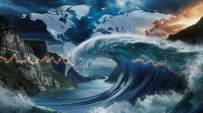 Tsunami wave reaching 200 meters high
