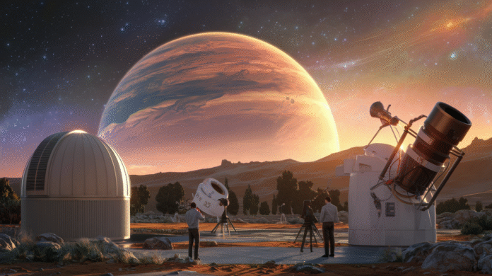 Exoplanet in habitable zone viewed from a telescope