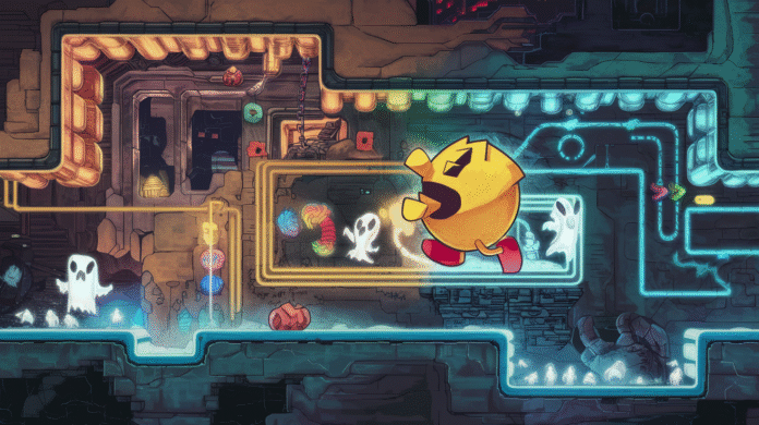Pac-Man exploring the Shadow Labyrinth in Metroidvania style