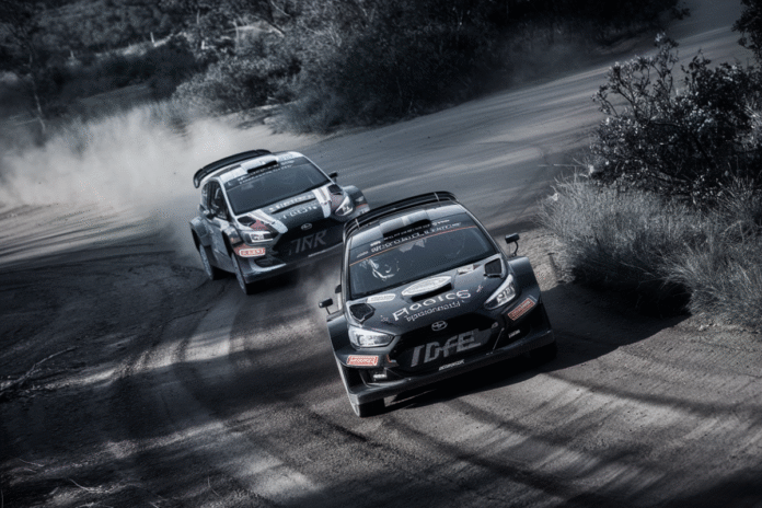 Bates and Paddon competing fiercely at Rally Queensland