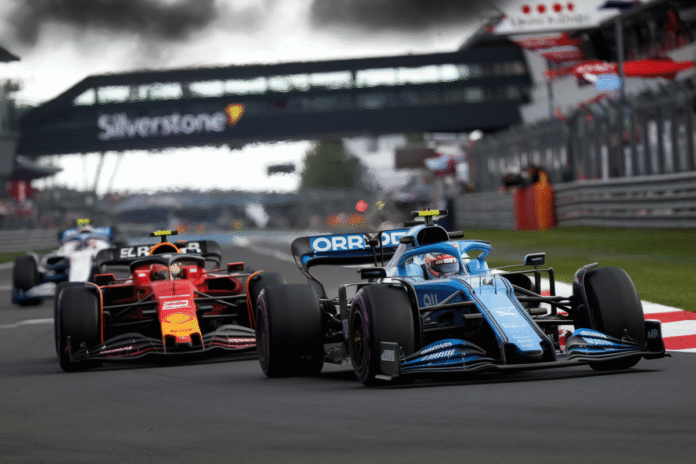 Racing driver Norris and Ferrari car in action